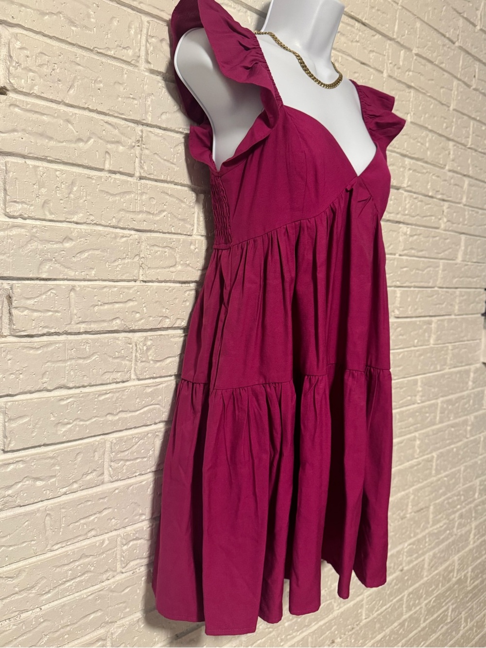 Ruffled Tiered Mini Dress in Fuchsia